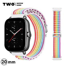 Ремінець для Xiaomi Amazfit GTS 2 / GTS 2e / GTS 2 Mini нейлоновий Веселка білий