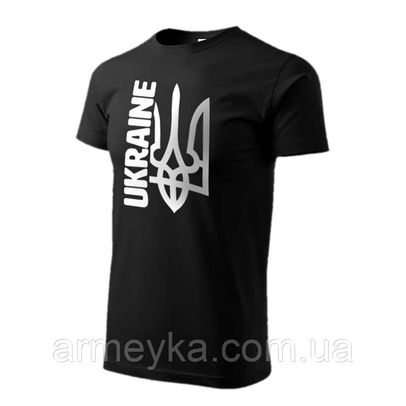 Футболка, Ukraine (тризуб), чорний, пеньє/стрейч-коттон, UA
