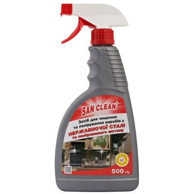 Спрей для чищення кухні San Clean для полірування виробів зі сталі та металу 500 г (4820003543115)