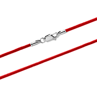 Шнурок на шею синтетический с серебряной застежкой красный