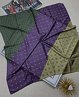 Модный демисезонный женский платок-шаль абстракция 90х90 Фиолетово-зеленый