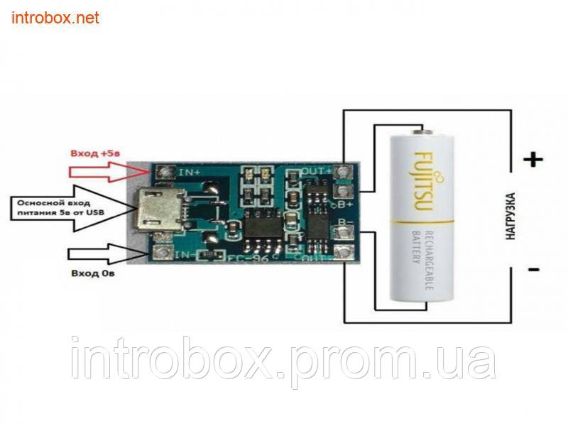 Модуль TP4056 контроллер заряда 5V 1A с функцией защиты аккумулятора - фото 3 - id-p1776402882