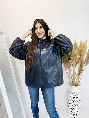 Куртка Шкіряна Індиго З Капюшоном 1079КШ Батал, фото 3