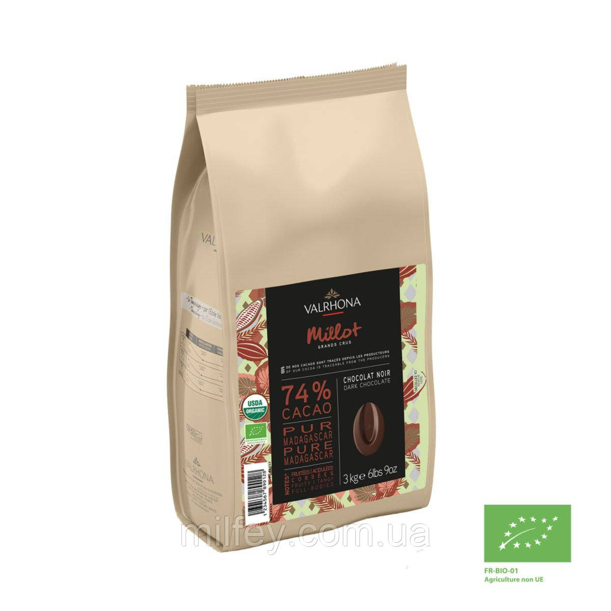 Шоколад органічний чорний Bio Millot 74% Valrhona 3 кг