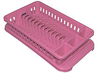 Сушарка пластикова для посуду з піддоном (12тар.) (рожева) ТМ КОНСЕНСУС