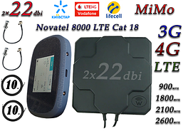 Повний комплект 4G/LTE/3G c Novatel Verizon MiFi 8000 (8800) Cat.18 до 1.2 Гб/с і Антена MIMO 2×22dbi (44дб)
