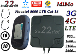 Повний комплект для 4G/LTE/3G c Novatel Verizon MiFi 8000 LTE Cat 18 до 1.2 Гб/с і Антена MIMO 2×22dbi (44дб)