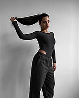 Женский костюм черный, серый, беж, графит боди - микродайвинг, брюки - двунитка | Размеры: 42-44, 46-48