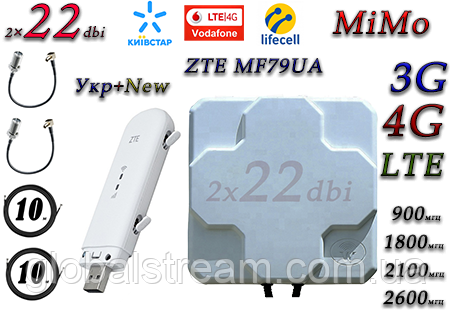 Повний комплект для 4G/LTE/3G c ZTE MF79UA (укр + ру) + Антена планшетна MIMO 2×22dbi ( 44 дб) 698-2690 МГц