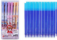 Набор: Ручки пиши-стирай синяя "Nice day" (12шт)+ стержни 40 (шт)