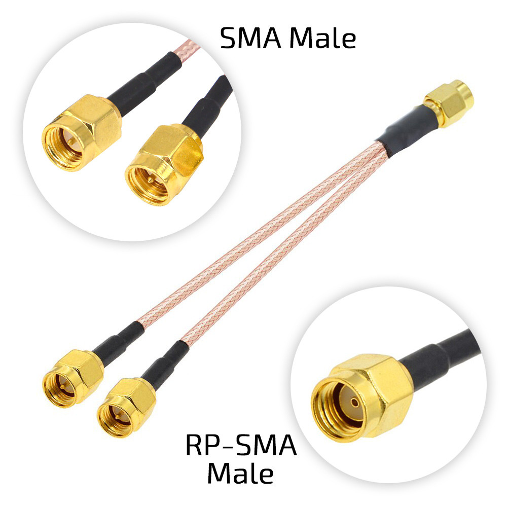 Mimo спліттер антенний 2x SMA Male => RP-SMA Male 15 см кабель пігтейл адаптер перехідник для модемів роутерів, фото 1