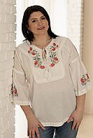 Стильна жіноча біла батистова блуза розшита різнокольоровими квітами №1726 60
