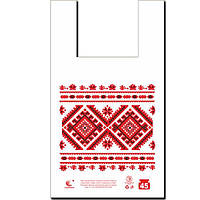 Пакет тип майка з малюнком розмір 34х58 "Вишиванка" (5 кольорів) Комсерв 100 шт/уп.