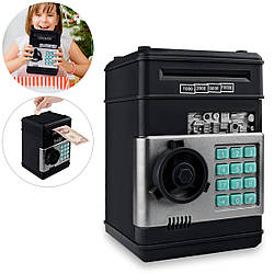 Дитяча електронна скарбничка-сейф з кодовим замком та купюроприймачем / Іграшковий розвиваючий банкомат Чорний
