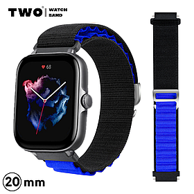 Ремінець для Xiaomi Amazfit GTS 3 нейлоновий Чорний з синім