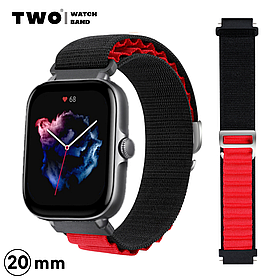Ремінець для Xiaomi Amazfit GTS 3 нейлоновий Чорний з червоним