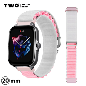 Ремінець для Xiaomi Amazfit GTS 3 нейлоновий Білий з рожевим