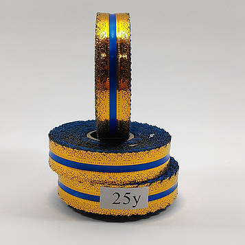 Стрічка ритуальна, траурна, колір голубий, окантовка ЗОЛОТО - 2 см