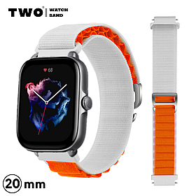 Ремінець для Xiaomi Amazfit GTS 3 нейлоновий Білий з помаранчевим