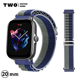 Ремінець для Xiaomi Amazfit GTS 3 нейлоновий Синій з сірим