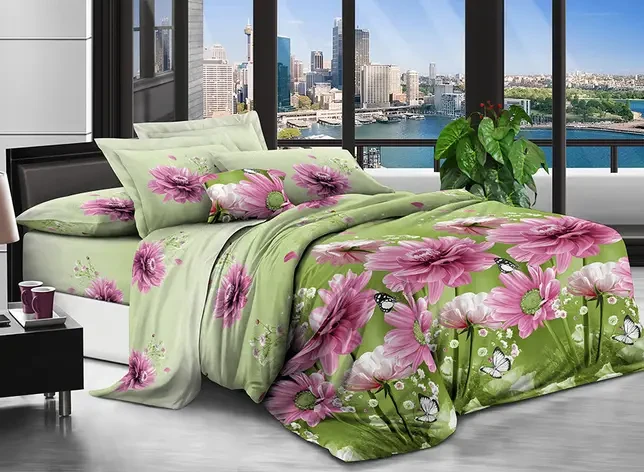 Постільний комплект двоспальний 180*220 Бязь Економ бавовна, поліестер (20400) Сучасна постільна білизна, фото 1