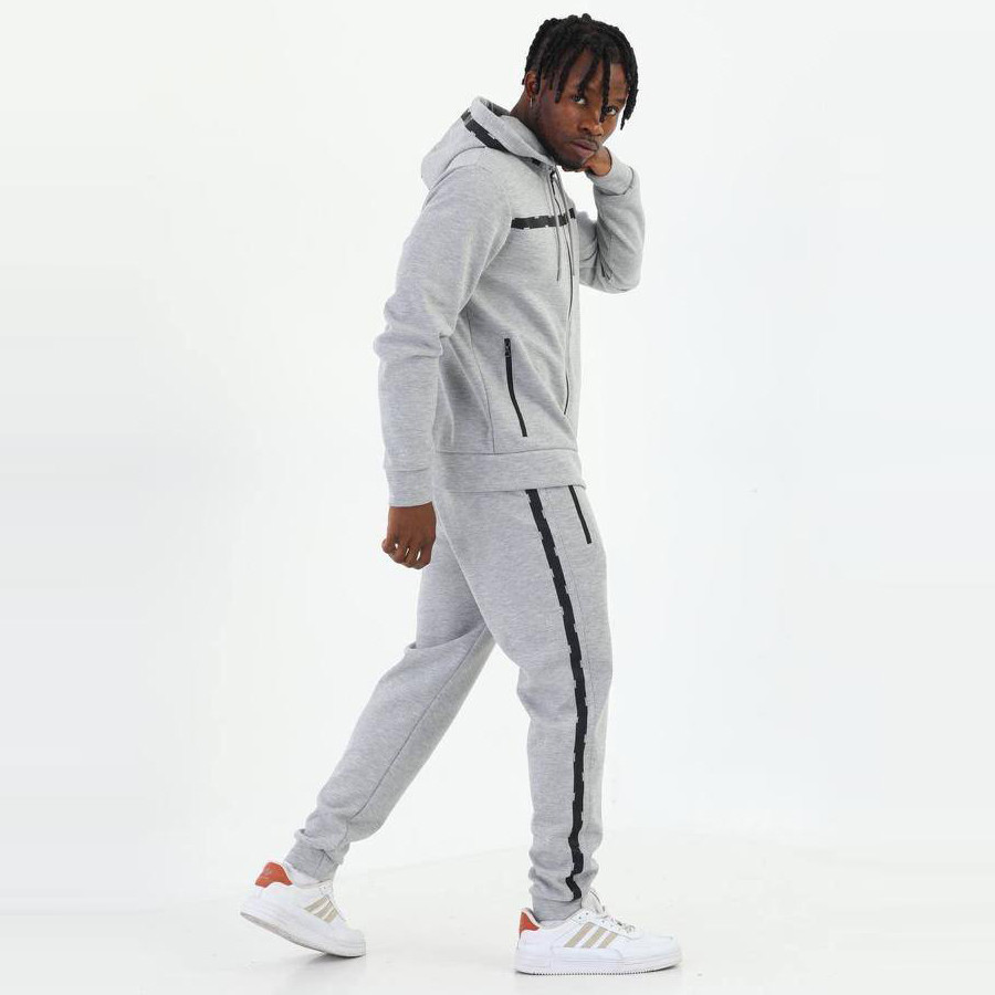 Чоловічий спортивний костюм Lacoste (кофта з капюшоном + штани), матеріал бавовна, колір сірий