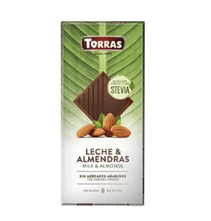 Шоколад молочний Torras Stevia Leche Almendras, без цукру 125 г