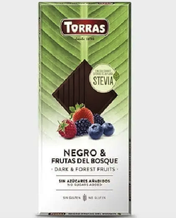 Шоколад чорний Torras Stevia Negro Frutas Bosque, без цукру 125 г