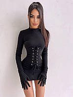 Красивый комплект женское мини платье с рукавами перчатками и корсет Smb7973