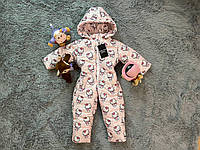 Демисезонный детский сплошной комбинезон "Крохотуля" с капюшоном для деток на 1-4 года. Китти розовый