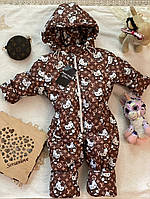 Демисезонный детский сплошной комбинезон "Крохотуля" с капюшоном для деток на 1-4 года. Китти коричневый