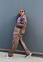 Женский костюм оверсайз бомбер и штаны карго шоколад | размер: универсал
