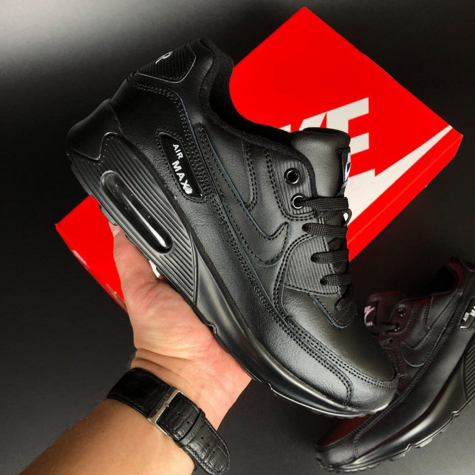 Чоловічі кросівки Nike Air Max 90 шкіряні повсякденні демісезонні чорні