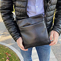 Кожаная мужская сумка планшетка черная полевая барсетка из натуральной кожи FM