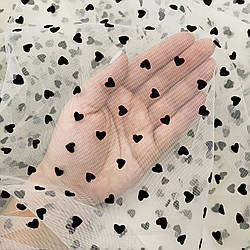 Сітка стрейч з флоком (серця) / колір МОЛОЧНИЙ / ціна вказана за 0,5 метра сітки