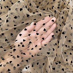 Сітка стрейч з флоком (серця) / колір ТЕМНИЙ БІЖ (загар) / ціна вказана за 0,5 метра сітки