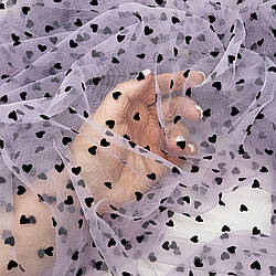 Сітка стрейч з флоком (серця) / колір БУЗКОВИЙ / ціна вказана за 0,5 метра сітки