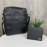 Мужская кожаная сумка планшетка + кошелек из натуральной кожи набор, подарочный комплект для мужчины FM