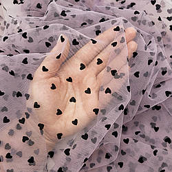 Сітка стрейч з флоком (серця) / колір РОЖЕВИЙ ФРЕЗ / ціна вказана за 0,5 метра сітки