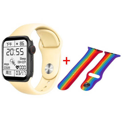 Розумний годинник Smart Watch 6 Z32 PRO 44 mm алюміній тонометр крокомір оксиметр 2 ремінці райдужний жовтий, фото 1
