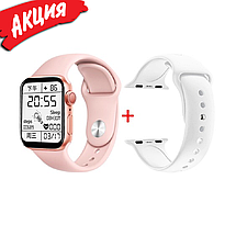 Розумний годинник Smart Watch 6 Z32 PRO 44 mm алюміній тонометр крокомір оксиметр 2 ремінці білий рожевий, фото 3