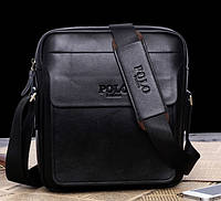 Мужская сумка-планшет Polo эко кожа, качественная мужская сумка через плечо кожаная барсетка планшетка Поло FM Черный