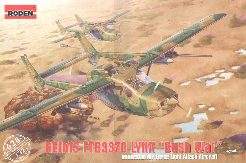 Пластикова модель 1/32 Roden 628 француський багатоцільовий літак Reims FTB337G LYNX “Bush War”
