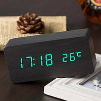 Часы LED сетевые (будильник, градусник, дата) Wooden Clock VST-862 черные с зеленой подсветкой