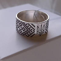 Срібна каблучка Вишиванка Тризуб Срібна обручка патріотична