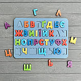 "Українська Абетка", дерев'яна іграшка-сортер, синій, розвиваючі конструктори і пазли, фото 3