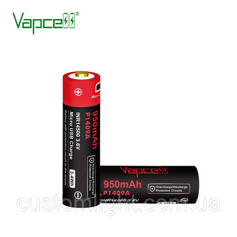 Акумулятор Vapcell P1409A 14500 950mah (захист + Micro-USB зарядка)