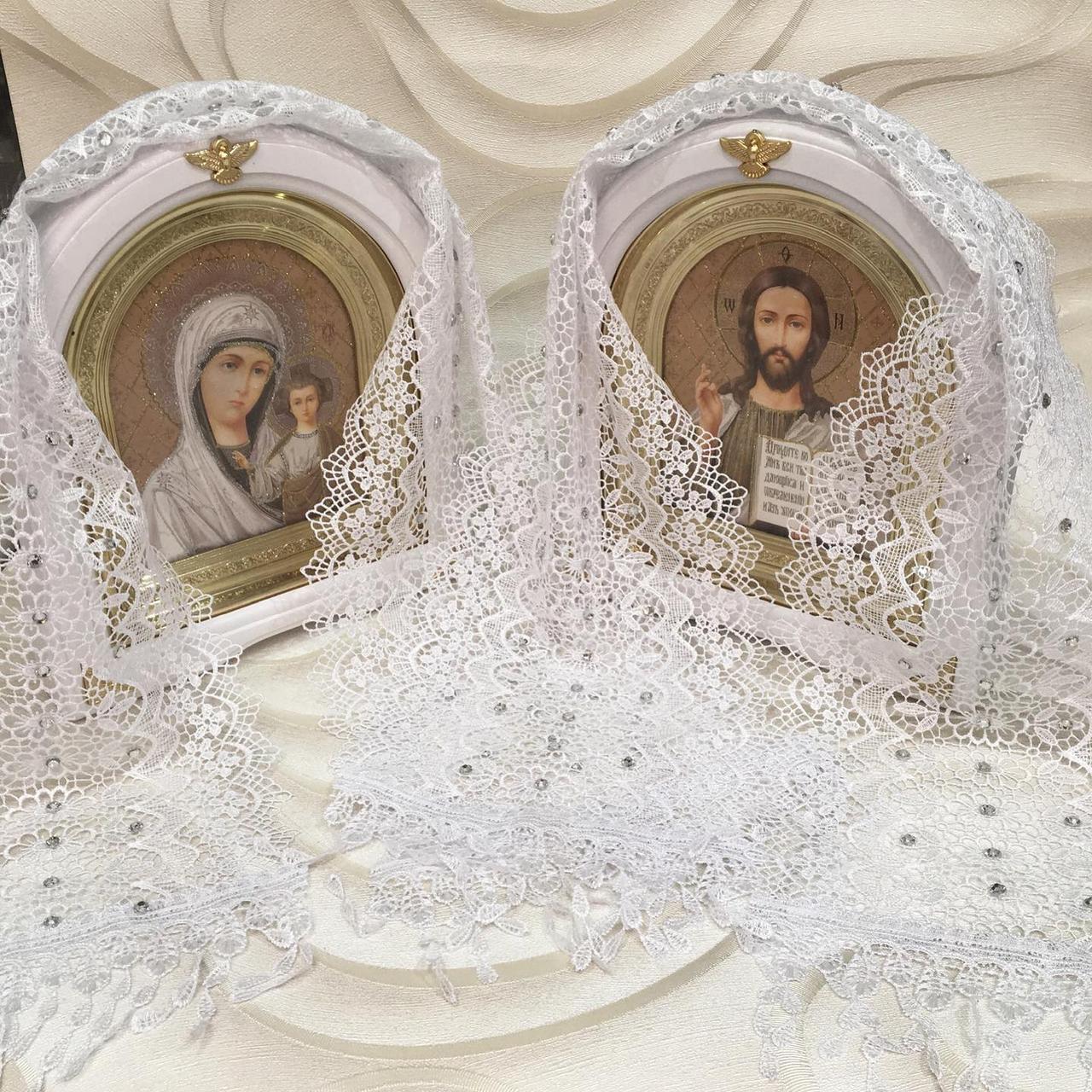 Ікони пара вінчальна, арочні білі кіоти 24х28см + рушники, фото 1