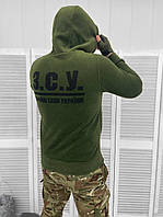 Тактична флісовка ЗСУ оливкового кольору. Армійська флісова кофта. Військова куртка флісова. Фліска армійська