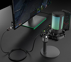 Мікрофон конденсаторний ігровий з попфільтром блакитний Fifine A6B RGB Ampligame, фото 3